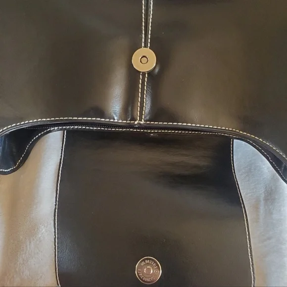 BLACK BAGUETTE FAUX LEATHER SHOULDER HANDBAG Y2K - Picture 4 of 8